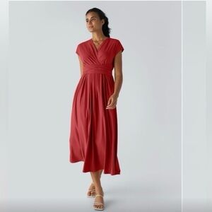 [18-XL/XXL] HALARA Breezeful Red V-Neck Midi Dress